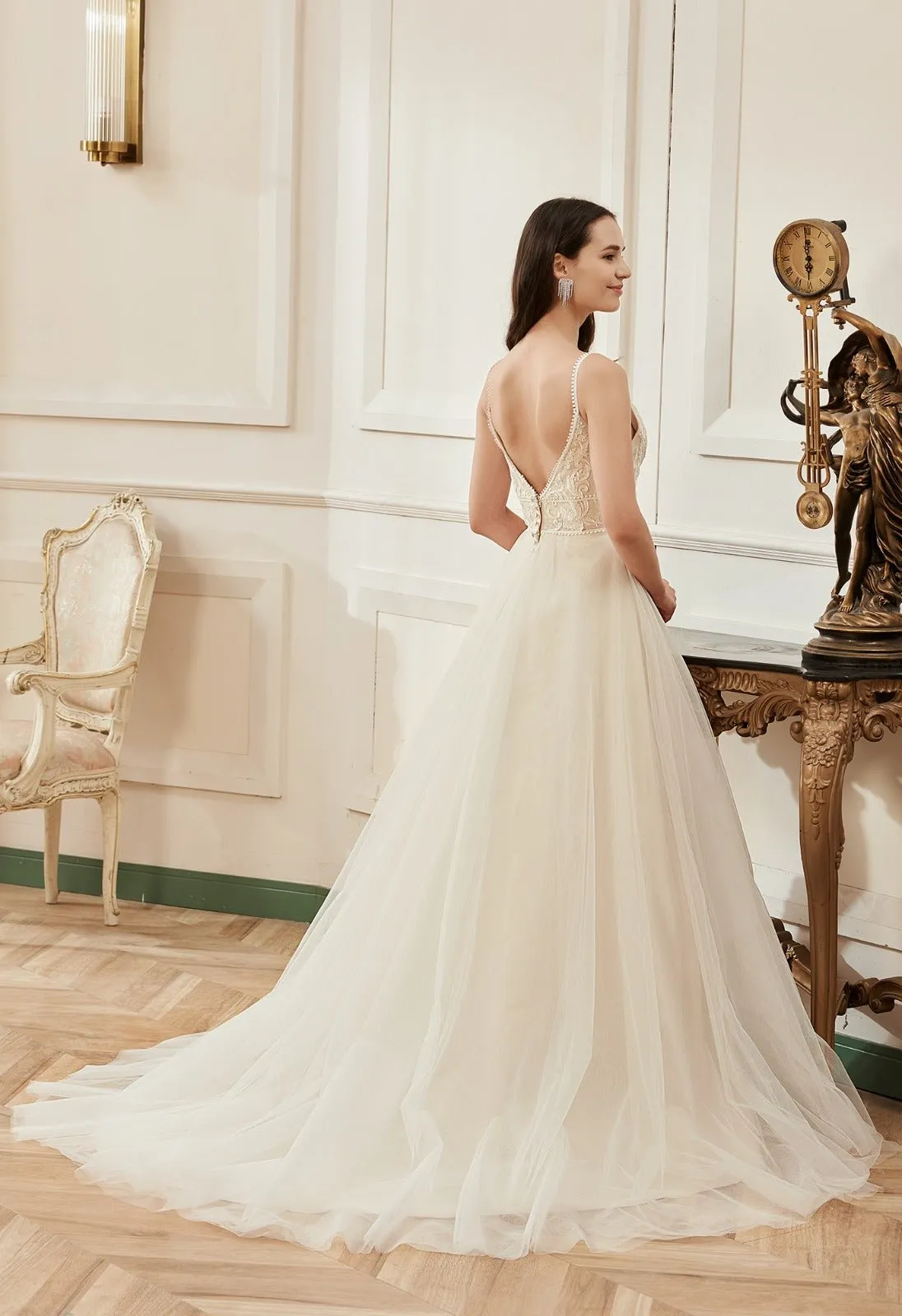 Rita boho ivory on champagne wedding gown s14 Express NZ wide