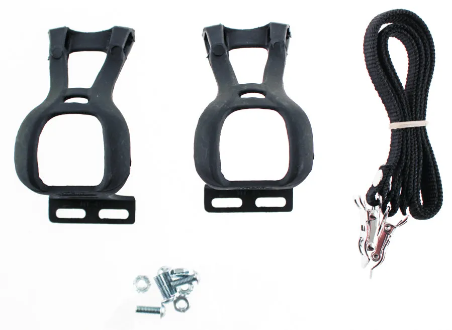 Road Bike Bicycle Small Pedal Toe Clips & Strap Set Pair Sm S Black Pr NEW