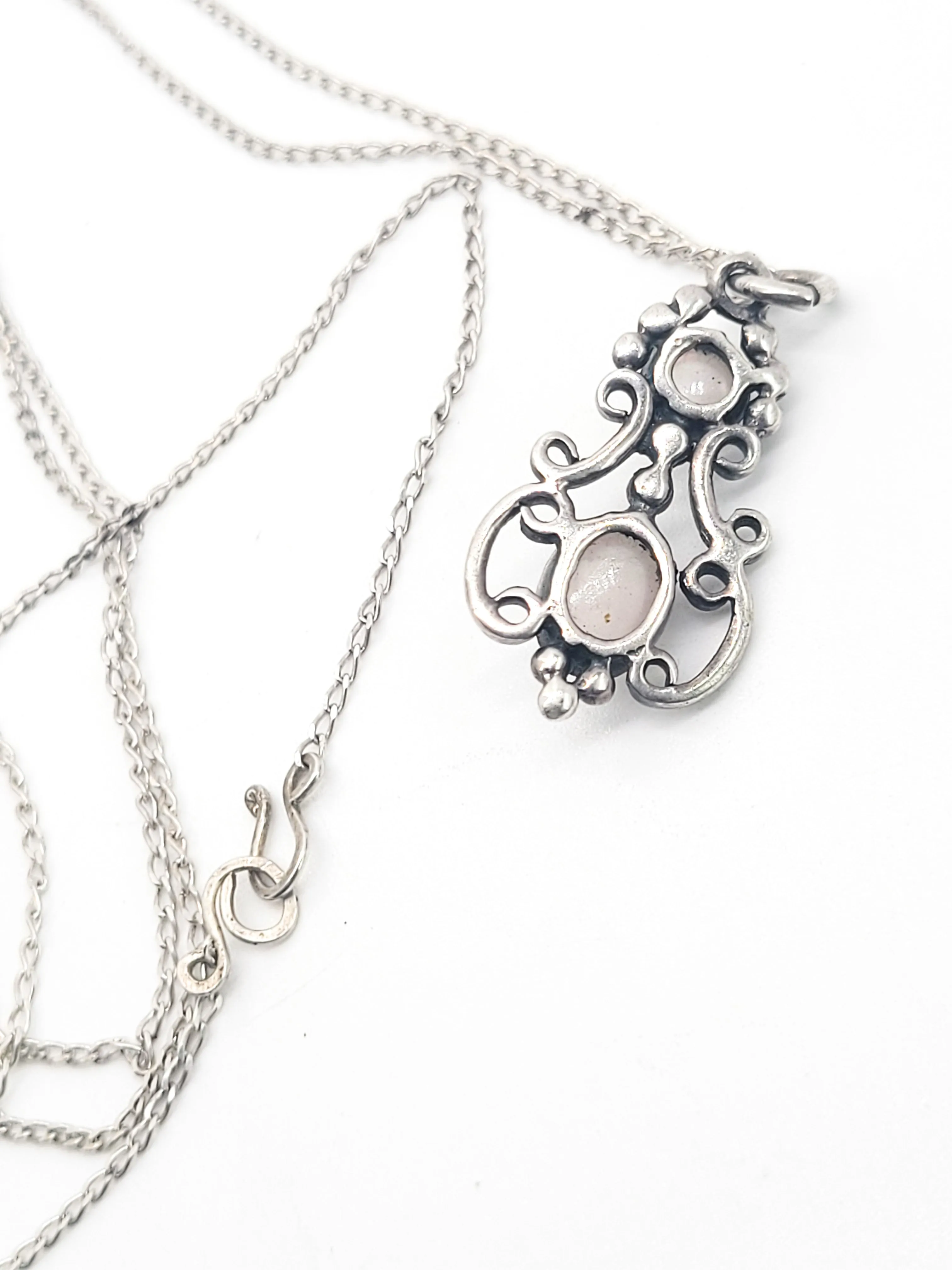 Rose Quartz tribal Bali Bohemian vintage sterling silver long 24 inch drop necklace