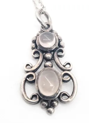 Rose Quartz tribal Bali Bohemian vintage sterling silver long 24 inch drop necklace