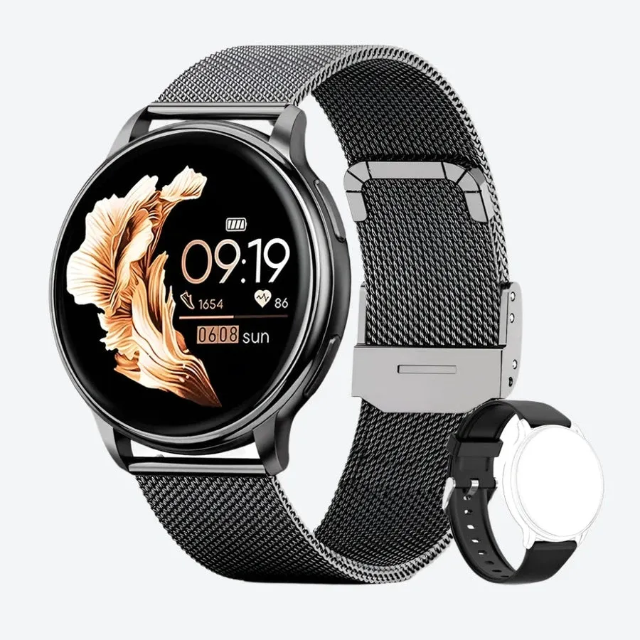Round Digital Smartwatch with Mesh Straps