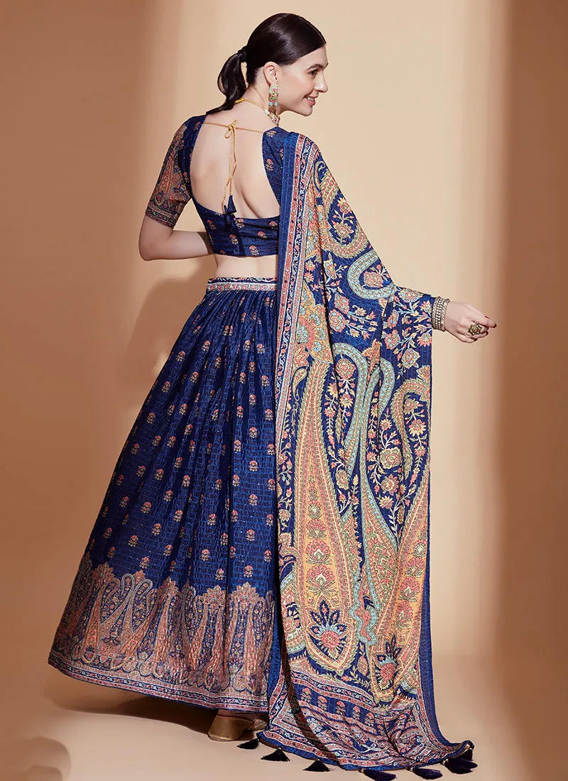 Royal Blue Crochet Embellished Digital Printed Lehenga Choli