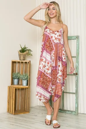 Rust Patchwork Boho Harem Jumpsuit