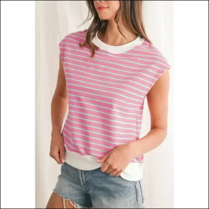 Sachet Pink Striped Contrast Trim Top: your "I Woke Up Like this" Lie 😜