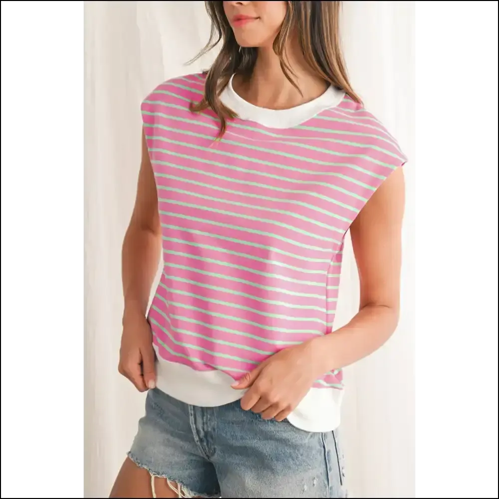 Sachet Pink Striped Contrast Trim Top: your "I Woke Up Like this" Lie 😜