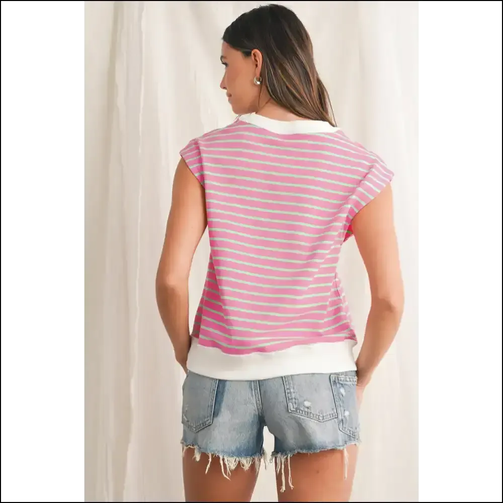 Sachet Pink Striped Contrast Trim Top: your "I Woke Up Like this" Lie 😜