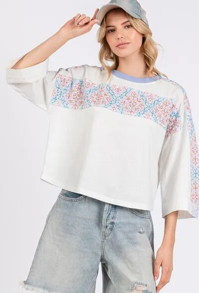 SAGE FIG Patchwork Breeze Contrast Oversized T-Shirt
