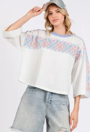 SAGE FIG Patchwork Breeze Contrast Oversized T-Shirt