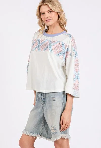 SAGE FIG Patchwork Breeze Contrast Oversized T-Shirt