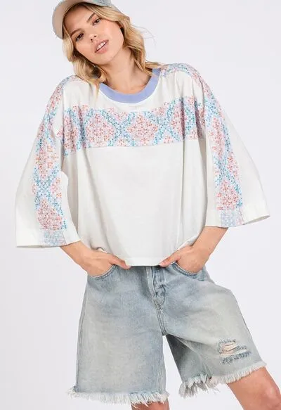 SAGE FIG Patchwork Breeze Contrast Oversized T-Shirt