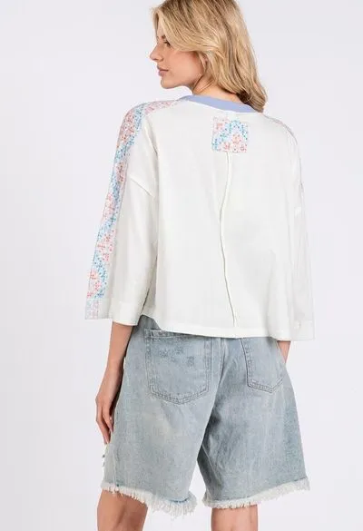 SAGE FIG Patchwork Breeze Contrast Oversized T-Shirt