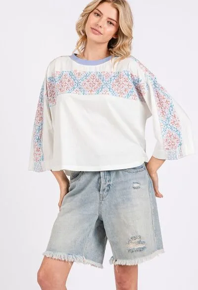 SAGE FIG Patchwork Breeze Contrast Oversized T-Shirt