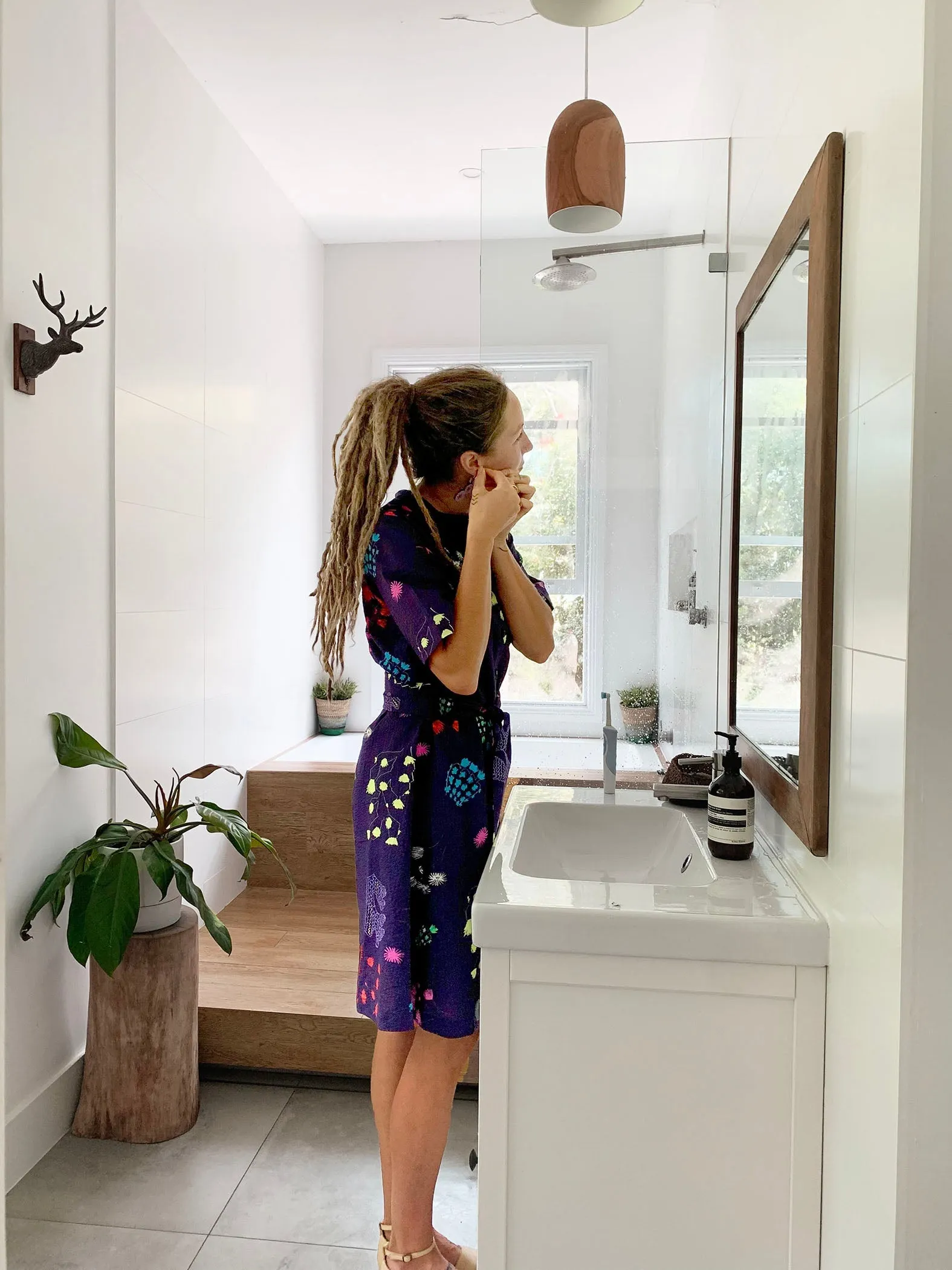 (SAMPLES) Orchid Cacti Glow 100% seersucker cotton dress with tie