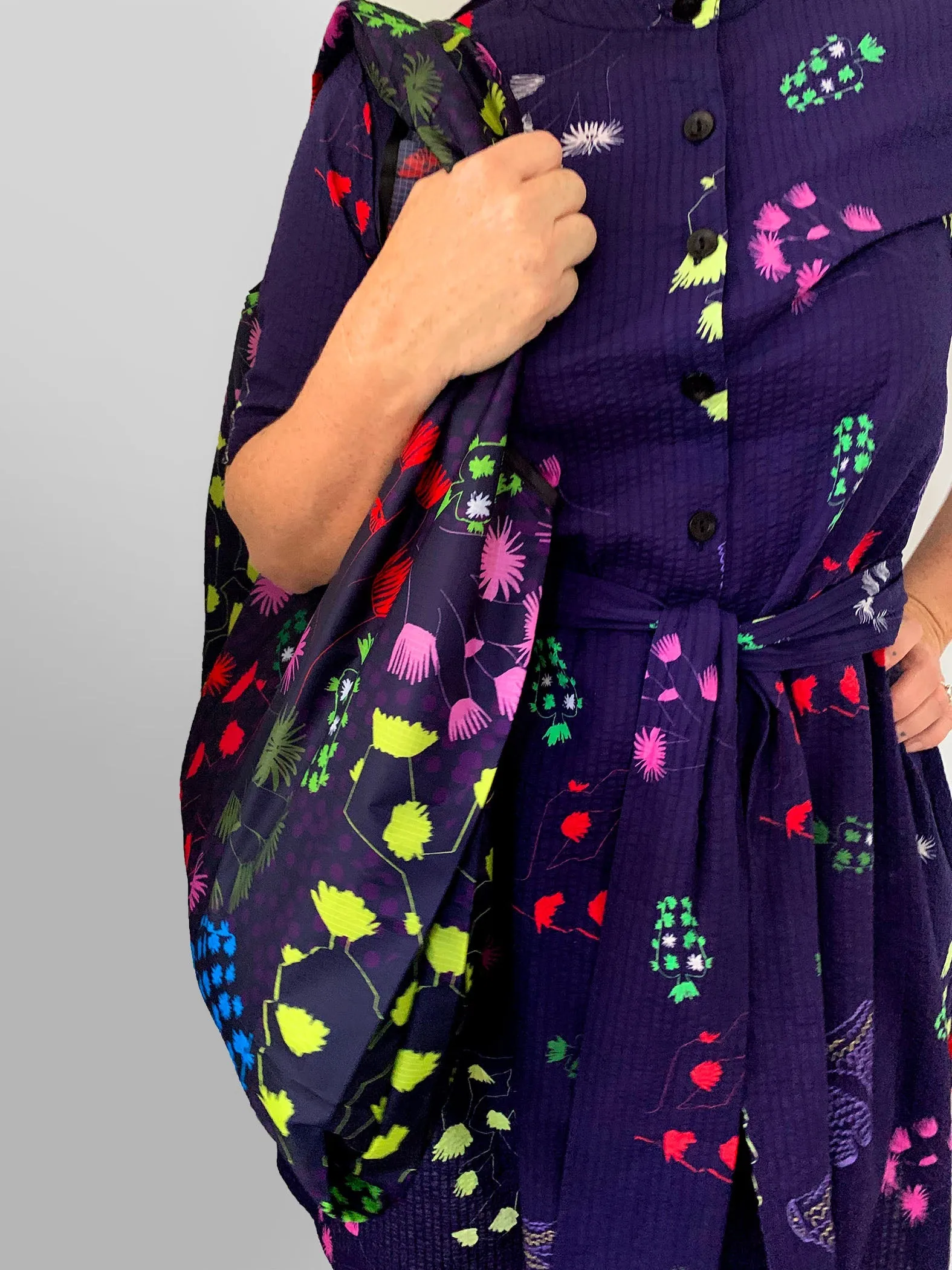 (SAMPLES) Orchid Cacti Glow 100% seersucker cotton dress with tie