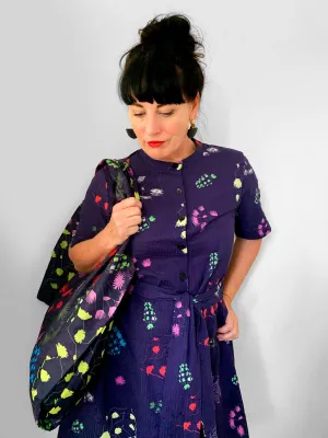 (SAMPLES) Orchid Cacti Glow 100% seersucker cotton dress with tie
