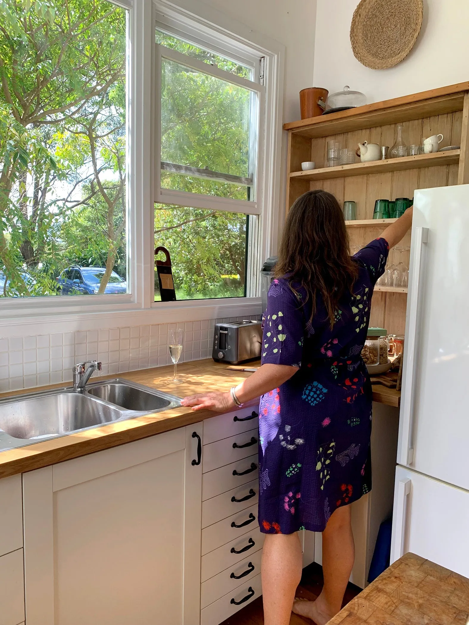 (SAMPLES) Orchid Cacti Glow 100% seersucker cotton dress with tie