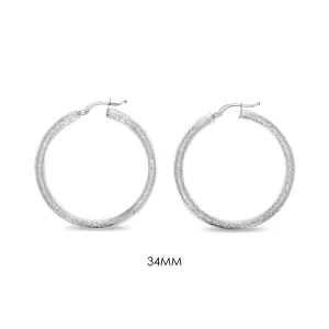 Sand Textured 14K White Gold Hoops 34mm or 40mm