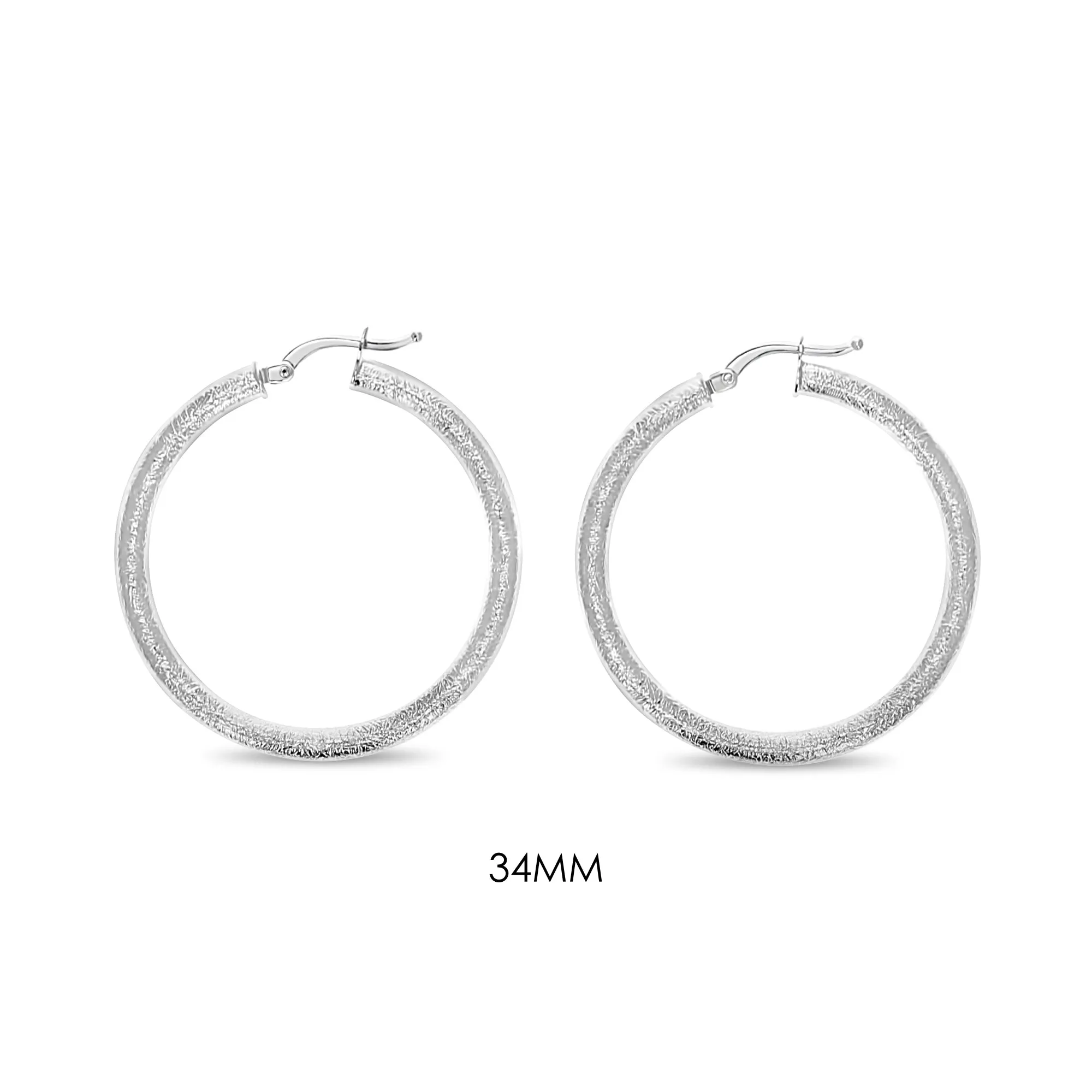Sand Textured 14K White Gold Hoops 34mm or 40mm
