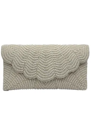 Scallop Pearl Beaded Clutch