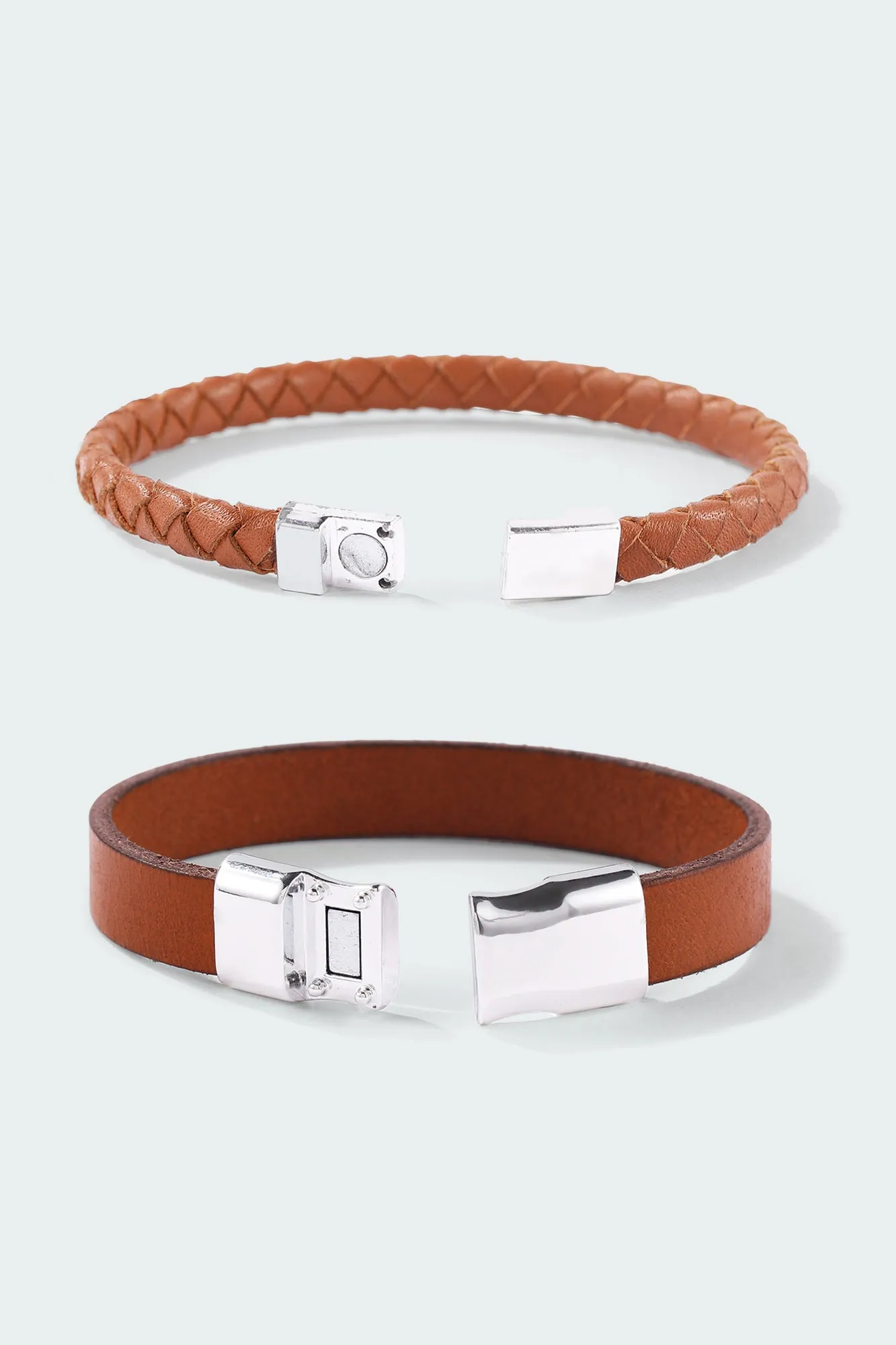 Set of 2: Brown Braided Bracelet