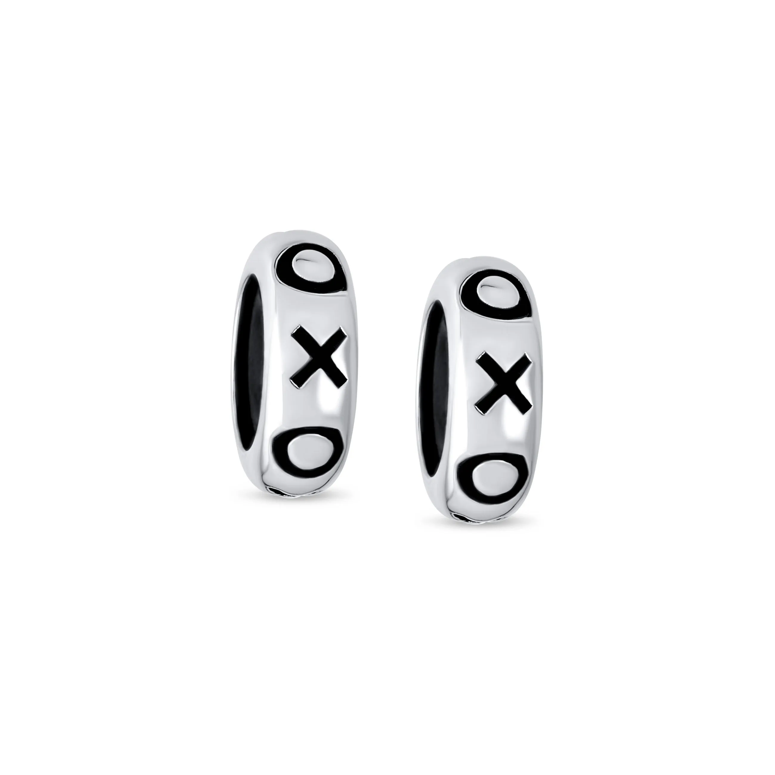 Set of 2 Valentine XO Clasp Spacer Charm Bead Black Rubber Oxidized Silver