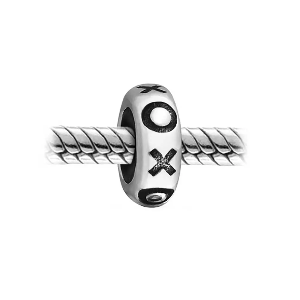 Set of 2 Valentine XO Clasp Spacer Charm Bead Black Rubber Oxidized Silver
