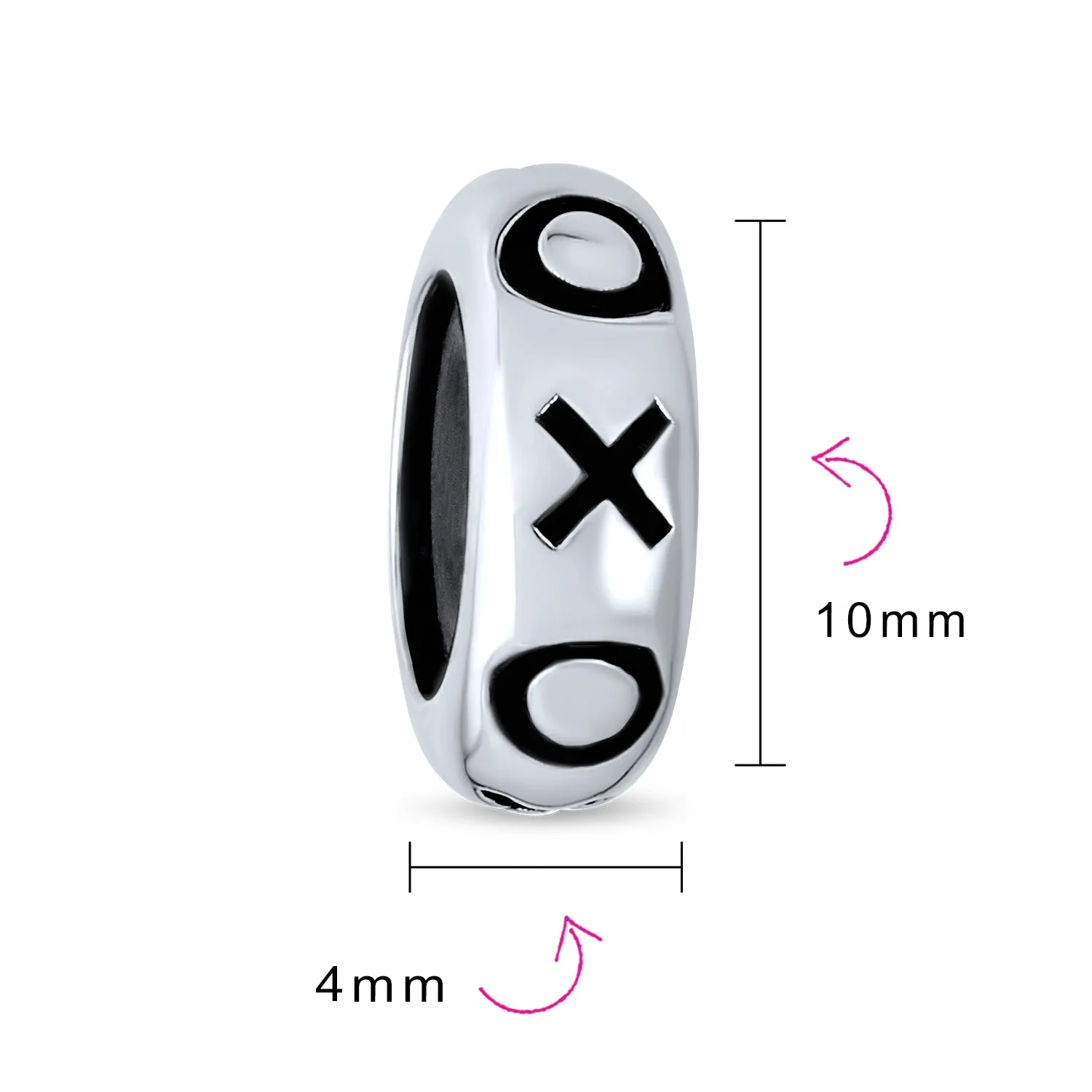 Set of 2 Valentine XO Clasp Spacer Charm Bead Black Rubber Oxidized Silver