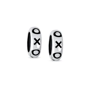 Set of 2 Valentine XO Clasp Spacer Charm Bead Black Rubber Oxidized Silver