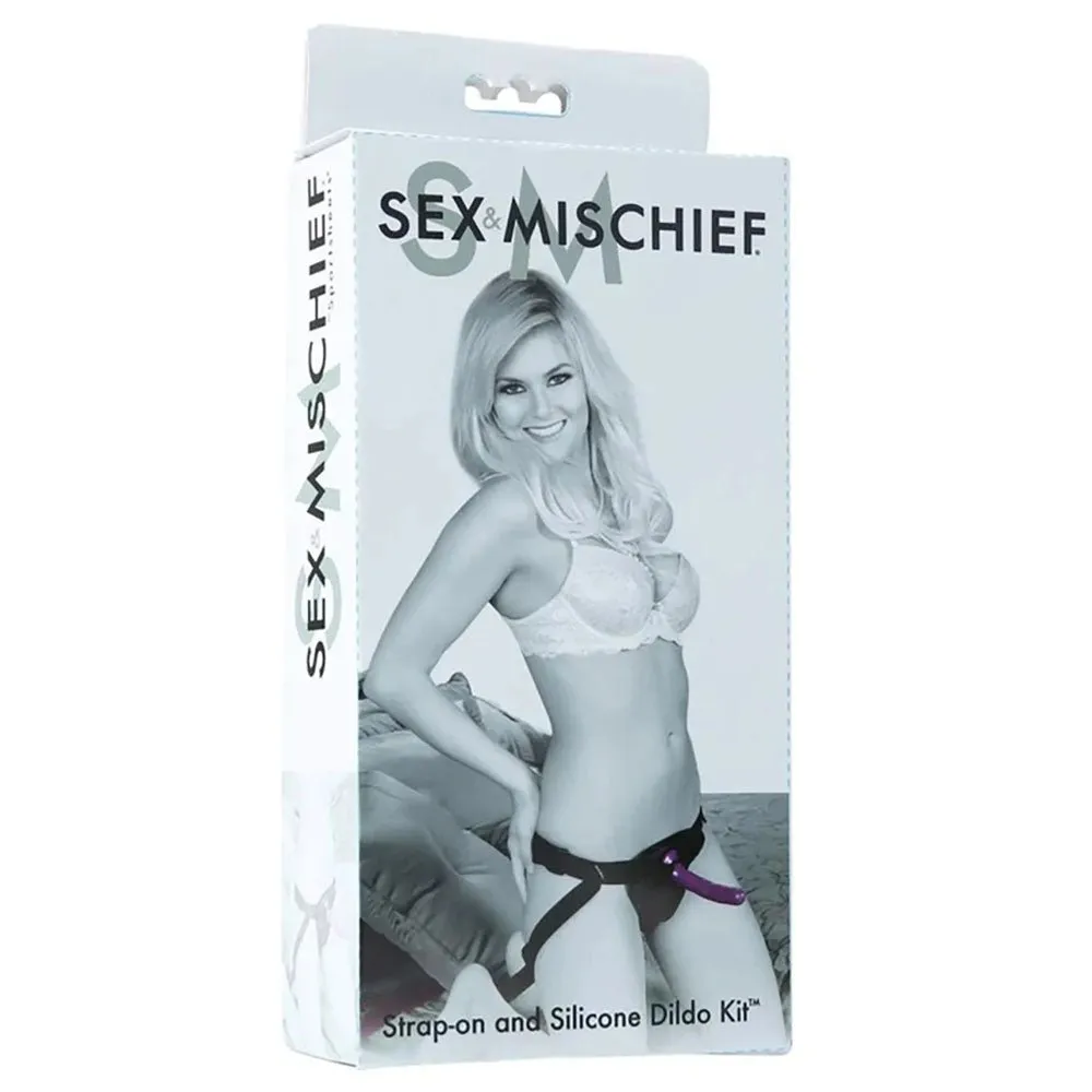 Sex & Mischief Strap-On & Silicone Dildo Kit - Black/Purple