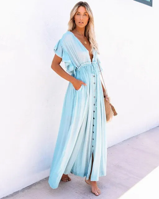 Sexy Deep V Neck Maxi Dress women