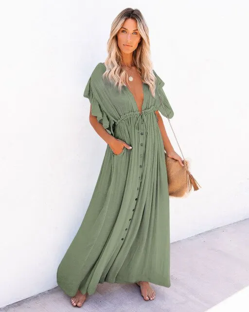 Sexy Deep V Neck Maxi Dress women