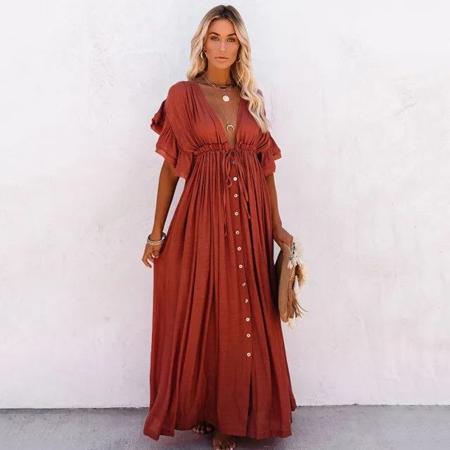 Sexy Deep V Neck Maxi Dress women