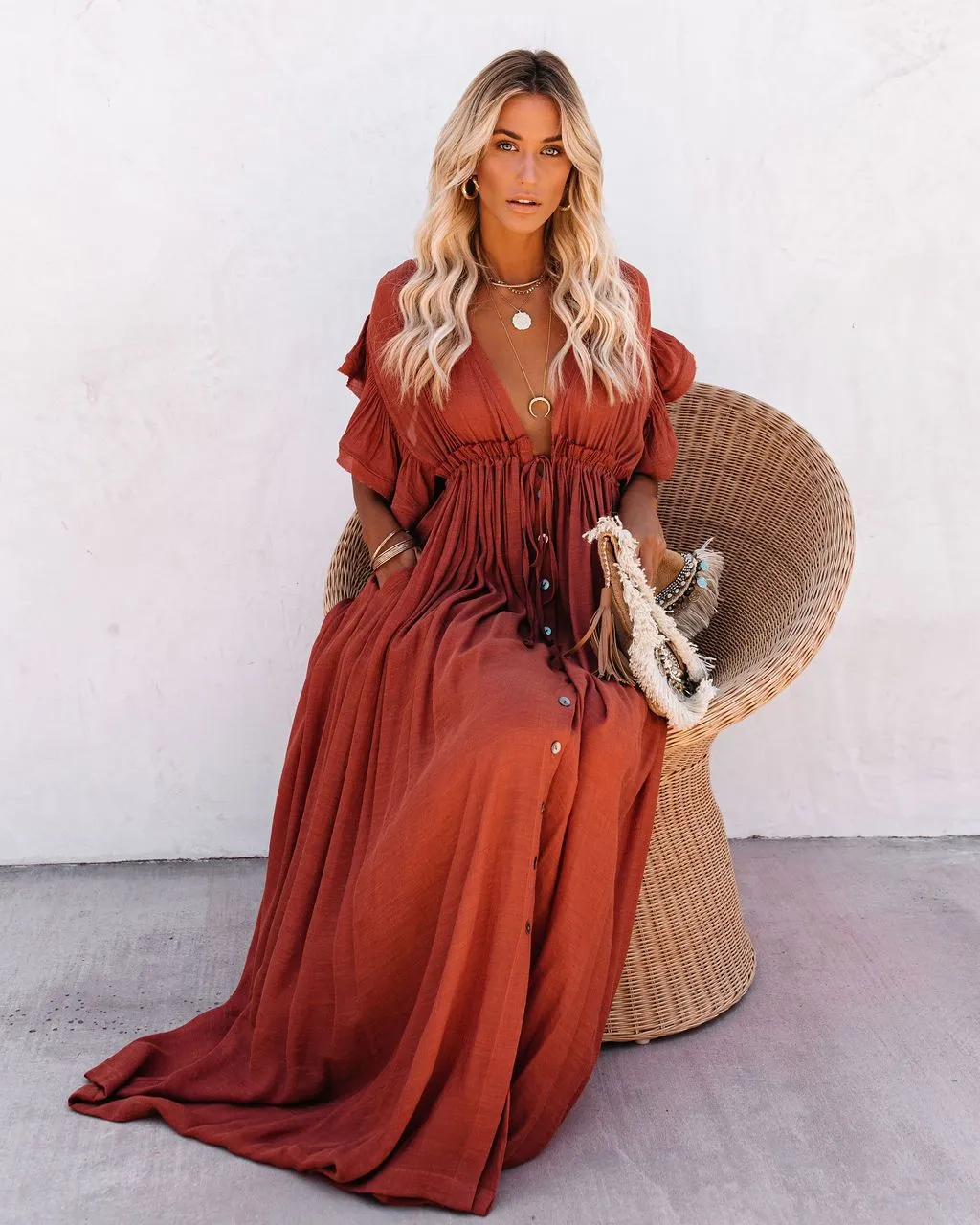 Sexy Deep V Neck Maxi Dress women