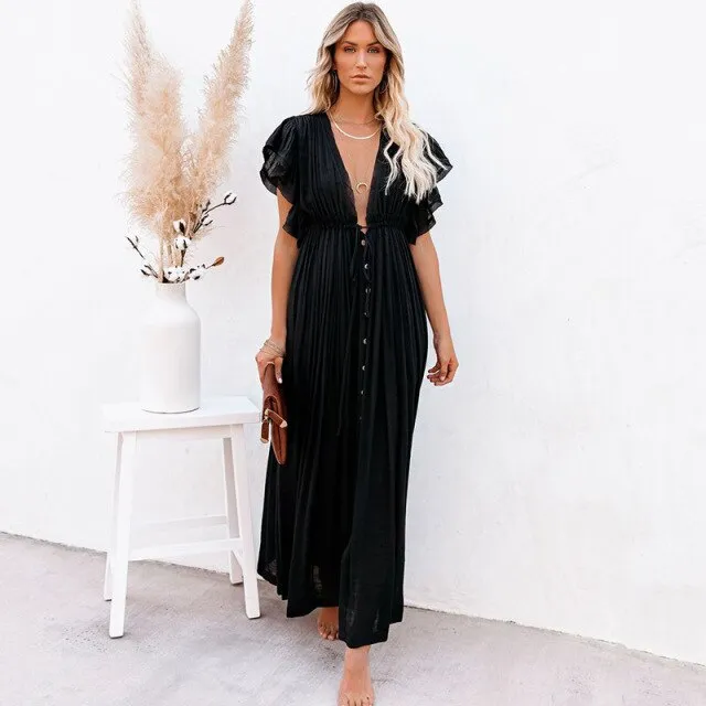 Sexy Deep V Neck Maxi Dress women