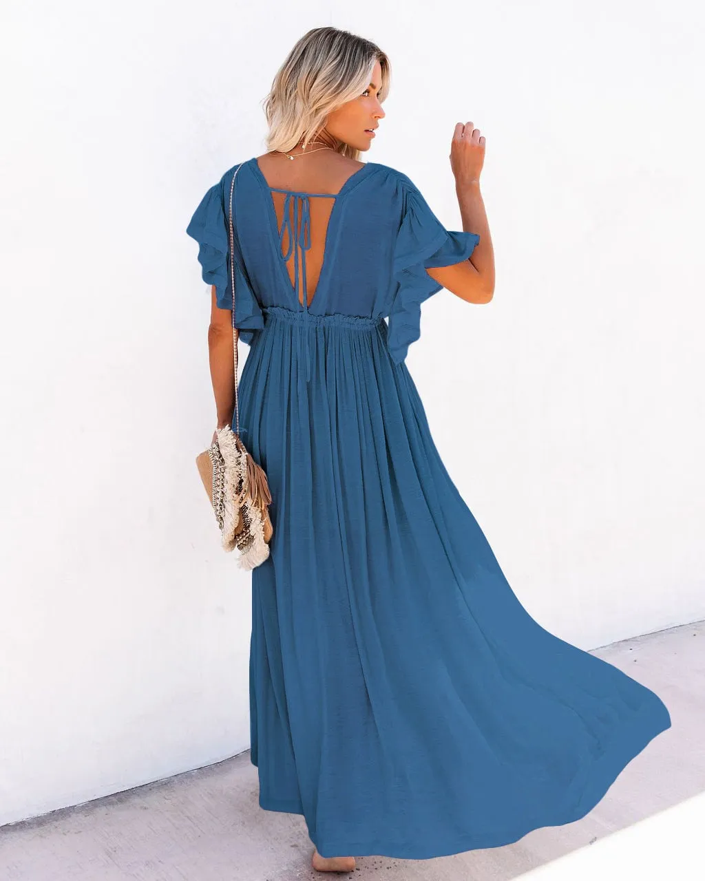 Sexy Deep V Neck Maxi Dress women