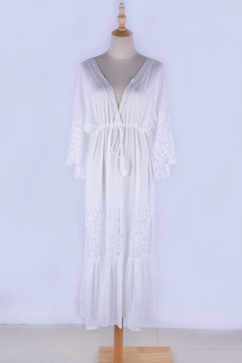Sexy Vacation Solid Color Lace Hollow Out Patchwork Swimwears Cover Up