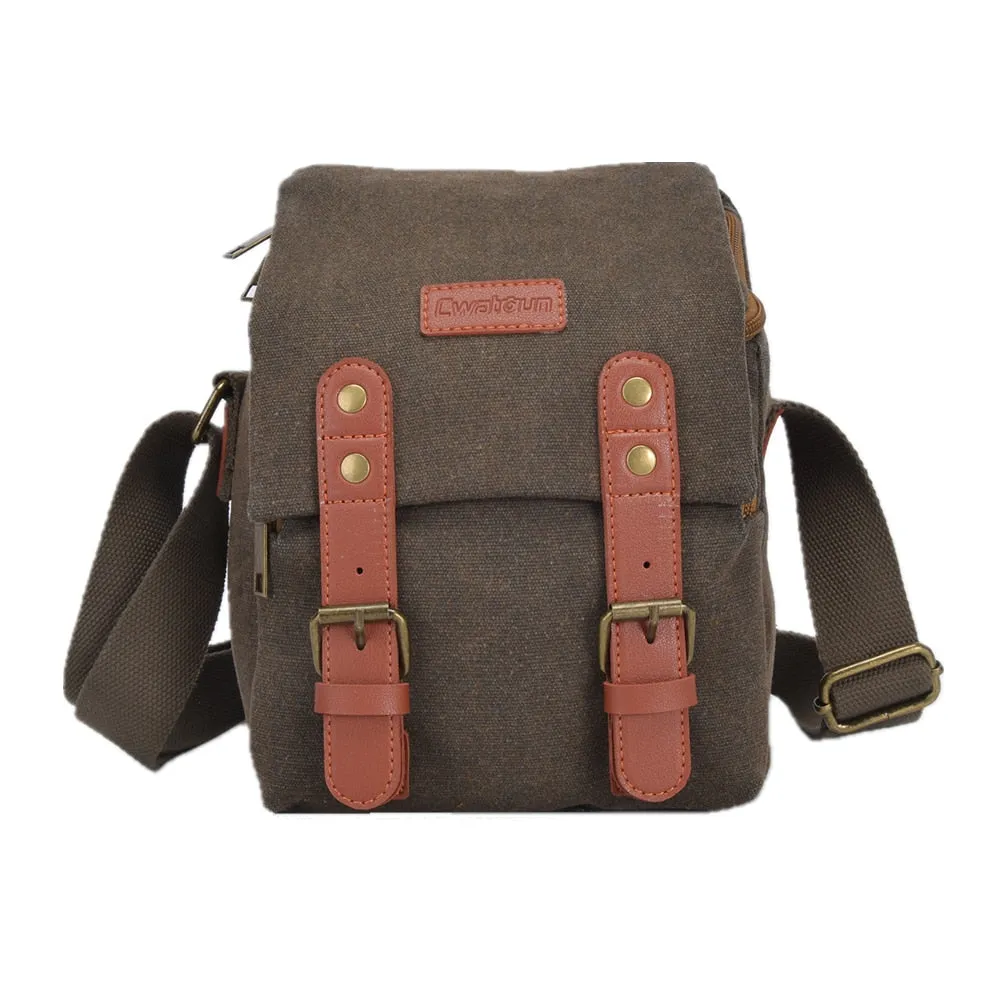 Shockproof DSLR Camera Bag Shoulder Bag, Dark Olive Canvas, Small Size