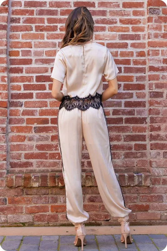 Side lace Strap Satin Jogger Pants