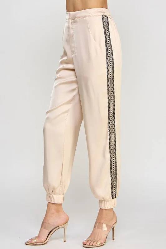 Side lace Strap Satin Jogger Pants