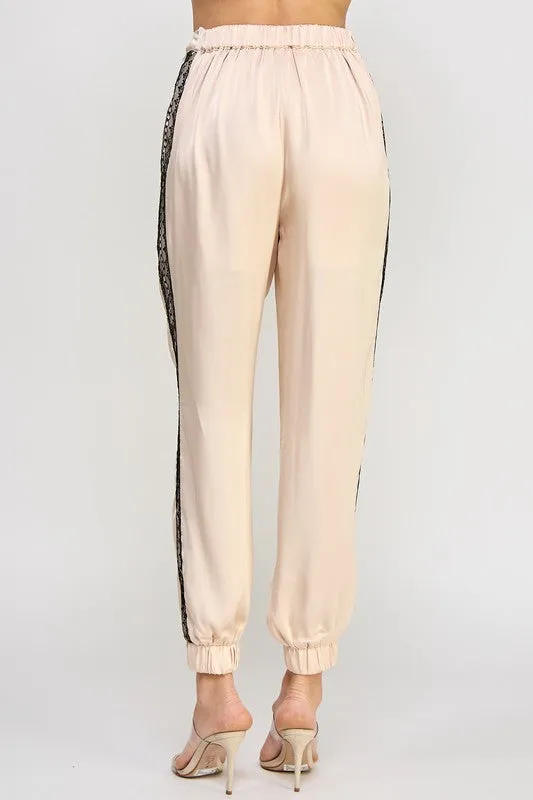 Side lace Strap Satin Jogger Pants
