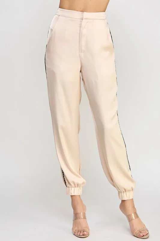 Side lace Strap Satin Jogger Pants