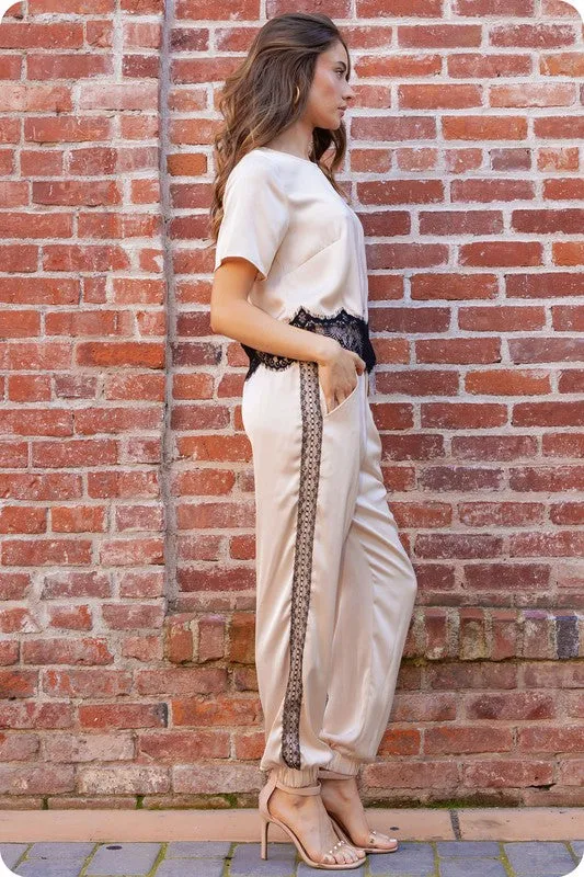 Side lace Strap Satin Jogger Pants