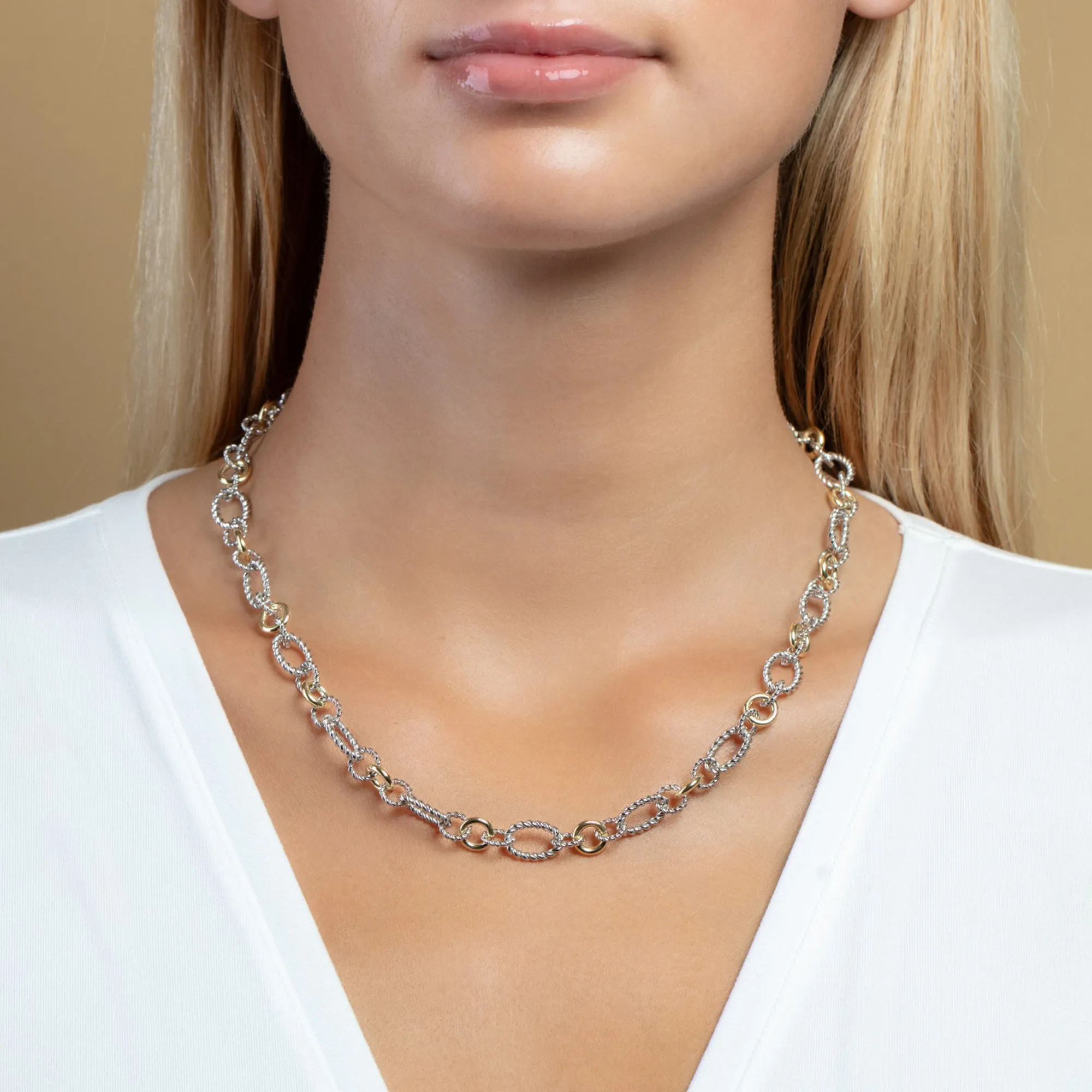 Silver & 18K Alternata Cable Chain Link Necklace