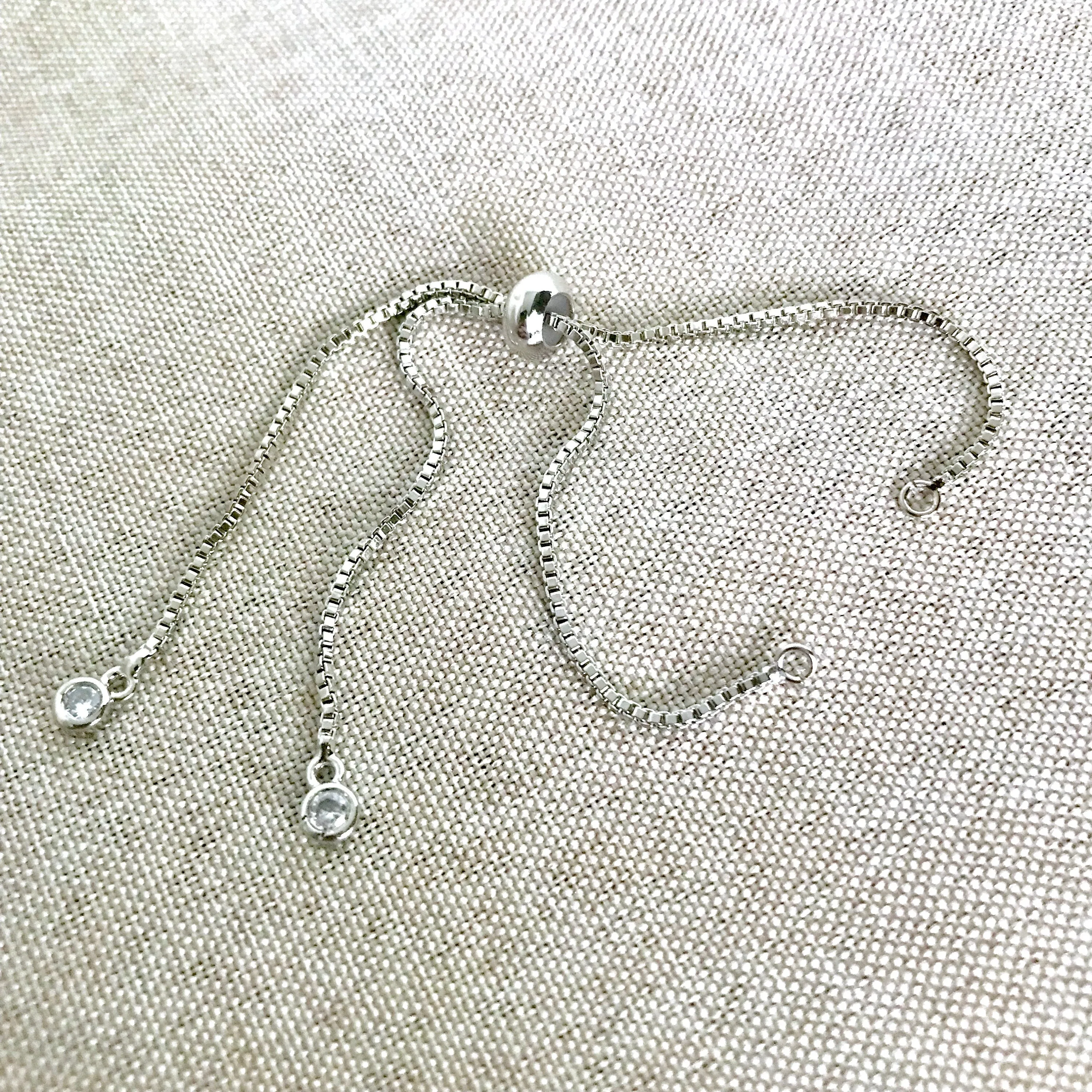 Silver Box Chain - Dainty Fine - Adjustable 5 to 9 Inches - with Open Loops - Adjustable Box Chain Bracelet - Silver