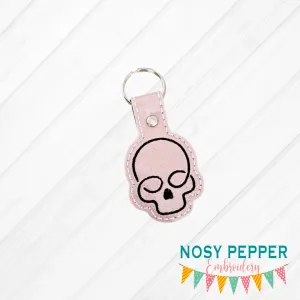 Skull minimalist snap tab (single and multi file included) machine embroidery design DIGITAL DOWNLOAD