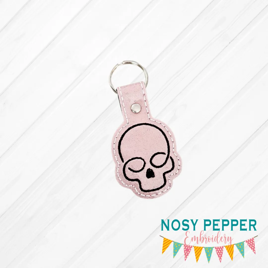 Skull minimalist snap tab (single and multi file included) machine embroidery design DIGITAL DOWNLOAD