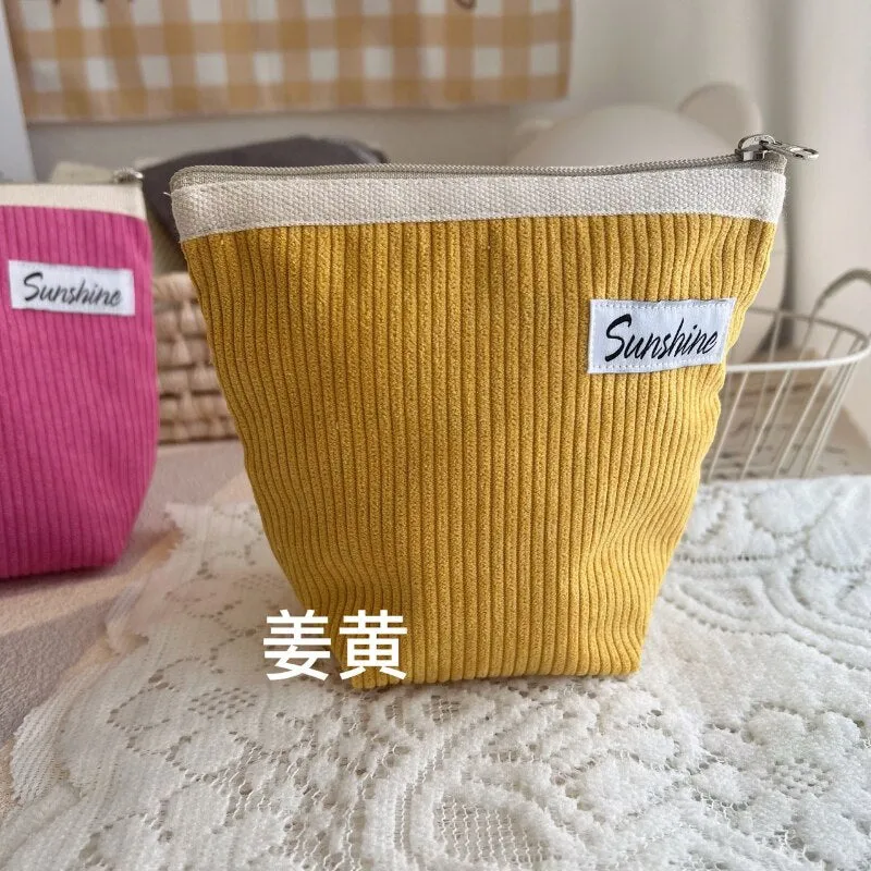Small Cosmetic Bags Outside Portable Corduroy Clutch Makeup Coin Purse