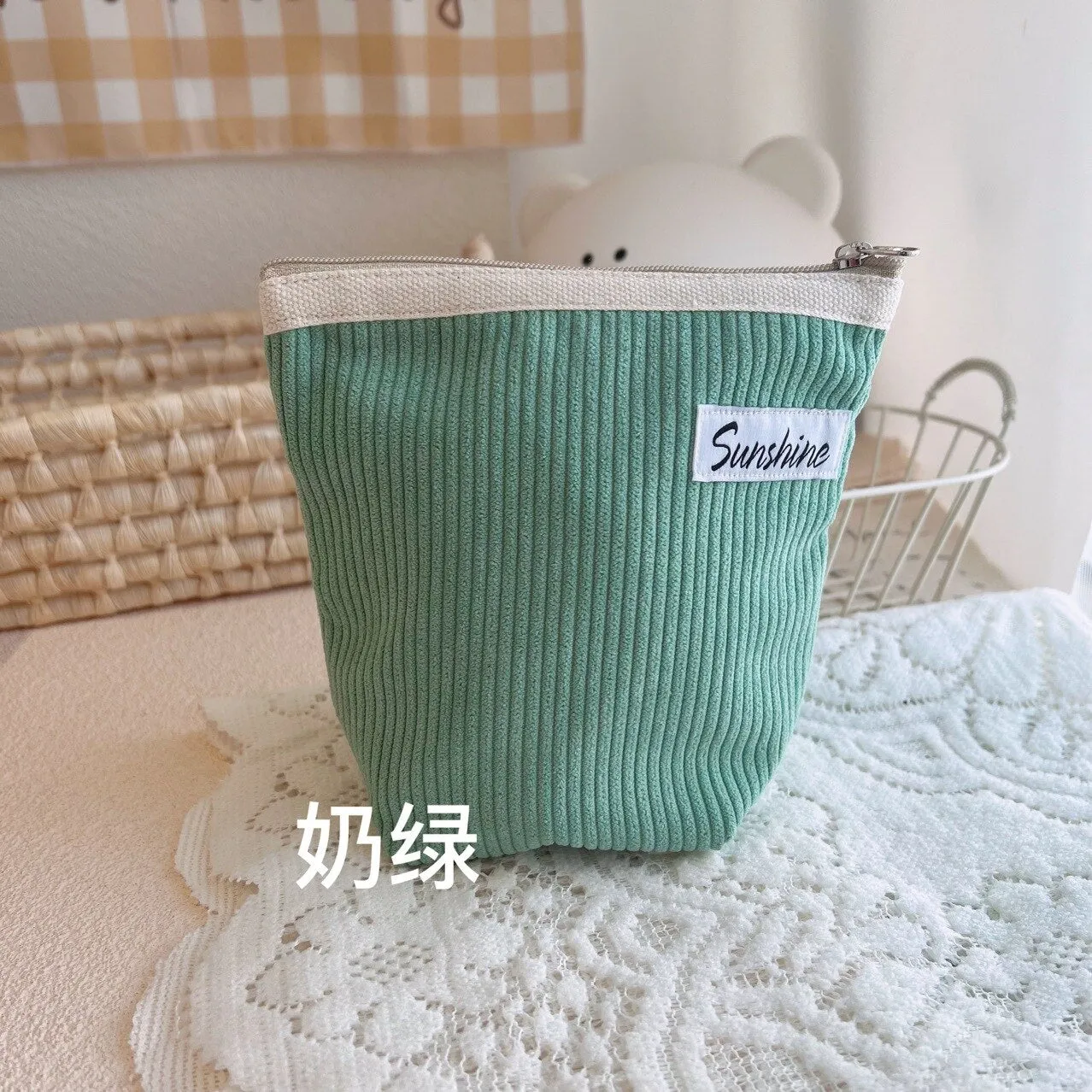 Small Cosmetic Bags Outside Portable Corduroy Clutch Makeup Coin Purse
