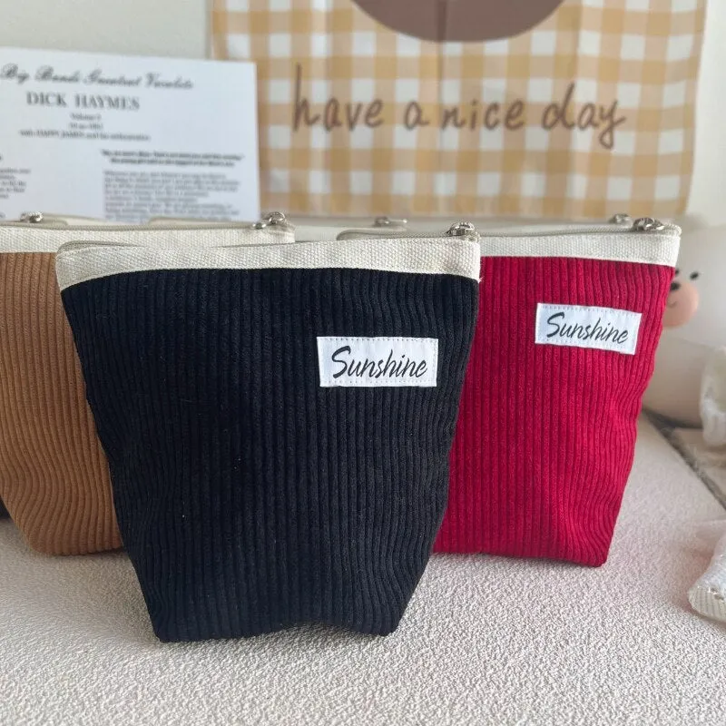 Small Cosmetic Bags Outside Portable Corduroy Clutch Makeup Coin Purse