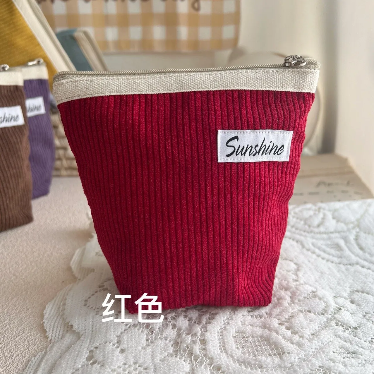 Small Cosmetic Bags Outside Portable Corduroy Clutch Makeup Coin Purse